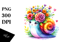 Cute Watercolor Snail with Flower Crown, PNG Product Image 1