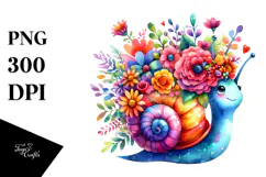 Cute Watercolor Snail with Flower Crown, PNG Product Image 1