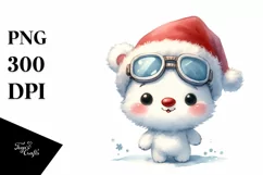 a Baby Polar Bear with Santa Hat and Sky Goggles PNG Product Image 3
