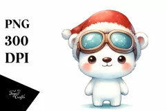 a Baby Polar Bear with Santa Hat and Sky Goggles PNG Product Image 1