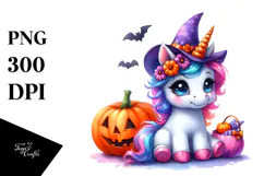 Cute Baby Unicorn Dressed for Halloween PNG Product Image 1