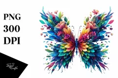 Abstract Vibrant Butterfly with Flowers PNG Product Image 1