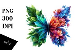 Abstract Vibrant Butterfly with Flowers PNG Product Image 1