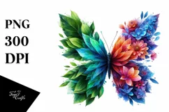 Abstract Vibrant Butterfly with Flowers PNG Product Image 1