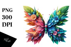 Abstract Vibrant Butterfly with Flowers PNG Product Image 1