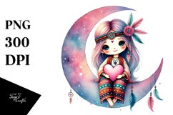 colorful Boho Moon Heart Adorned PNG Product Image 1