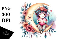 colorful Boho Moon Heart Adorned PNG Product Image 1