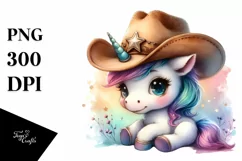 Watercolor Baby Unicorn | Cowboy Hat Product Image 1