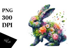 Abstract Vibrant Bunny with Flowers PNG Product Image 3