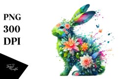 Abstract Vibrant Bunny with Flowers PNG Product Image 3