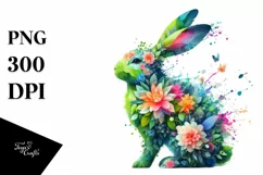 Abstract Vibrant Bunny with Flowers PNG Product Image 3