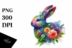 Abstract Vibrant Bunny with Flowers PNG Product Image 1