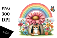 Kitten Flower Rainbow Watercolor Illustration Clipart Product Image 1