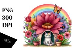 Vibrant Flower Cat House Illustration Product Image 1
