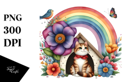 Vibrant Flower Cat House Illustration Product Image 1