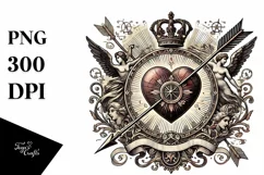 Vintage Stained Heart with Arrow, Transparent PNG Product Image 1