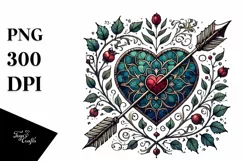 Vintage Stained Heart with Arrow, Transparent PNG Product Image 1