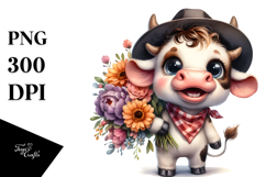 Expressive Cow Flower Bouquet | Sublimation Clipart Product Image 1