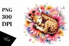 Colorful Giraffe Flower Watercolor Sleeping | Clipart Product Image 3
