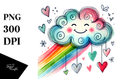 Hearts Scribbled Rainbow Smiling Cloud PNG Product Image 1