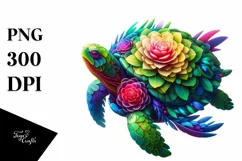 Abstract Vibrant Turtle with Plant Leaves PNG Product Image 1