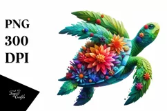 Abstract Vibrant Turtle with Flowers PNG Product Image 3
