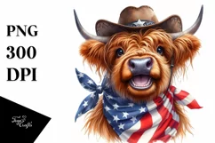 Sublimation USA Flag Highland Cow | Cowboy Hat Product Image 1