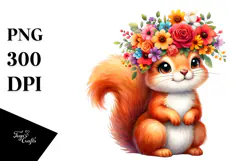 Colorful Flower Crown Squirrel | Sublimation | Clipart Product Image 1
