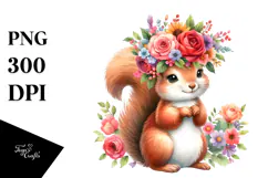 Colorful Flower Crown Squirrel | Sublimation | Clipart Product Image 1