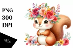 Colorful Flower Crown Squirrel | Sublimation | Clipart Product Image 3