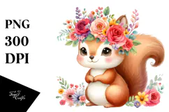 Colorful Flower Crown Squirrel | Sublimation | Clipart Product Image 1
