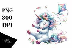 Whimsical Baby Unicorn Tumbling in Spring Petals Product Image 1