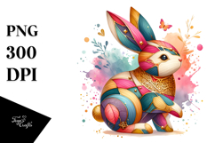 Colorful Wooden Bunny Made of Diamonds, Watercolor PNG Product Image 1