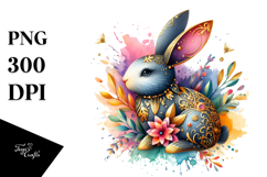 Colorful Wooden Bunny Made of Diamonds, Watercolor PNG Product Image 1