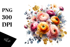 Vibrant Bouquet Gold Foil | Sublimation Clipart Product Image 1