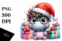 a Pastel Baby Hippo with Santa Hat PNG Product Image 3