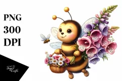 Baby Bee with Foxglove Bouquet | Sublimation | Clipart Product Image 1