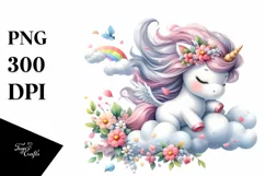 Colorful Baby Unicorn Tumbling with Spring Petals | Clipart Product Image 3