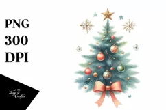 Simple Christmas Tree with Ornaments and Bow PNG Product Image 1