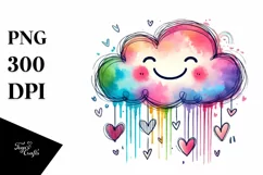 Colorful Smiling Cloud with Hearts PNG Product Image 1