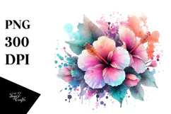 Hibiscus Watercolor Splash PNG Product Image 1