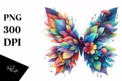 Abstract Vibrant Butterfly with Flowers PNG Product Image 1