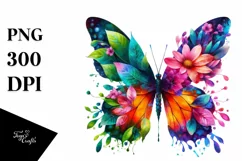 Abstract Vibrant Butterfly with Flowers PNG Product Image 1