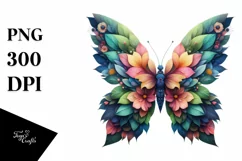 Abstract Vibrant Butterfly with Flowers PNG Product Image 3