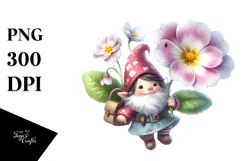 Watercolor Gnome with Large Daisy, PNG Product Image 1