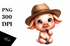 Watercolor Funny Baby Pig Sitting | Clipart Product Image 1