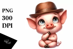 Watercolor Funny Baby Pig Sitting | Clipart Product Image 1