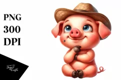 Watercolor Funny Baby Pig Sitting | Clipart Product Image 3