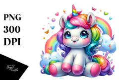 Cute Unicorn with Floral Wreath PNG Product Image 1