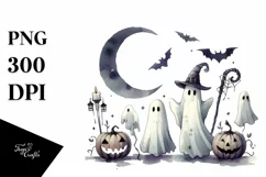 Vintage Halloween Ghost Watercolor PNG Product Image 1